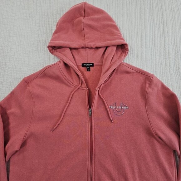 True Religion Full Zip Hoodie NWT Men's XL Red Overlap Logo NEW Kangaroo Pocket - Picture 3 of 12